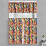 Ambesonne Colorful Valance & Tier Curtain 3 pcs Set, Freeform Modern Abstract Bold Intricate Warm Tones Oil Paint Print, Window Treatments for Kitchen Room Decor, 55" x 24", Vermilion Blue Multicolor