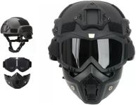 HISTOEG Airsoft Helmet and Face Mask, Airsoft Full Face Mask, Color Bullet PJ quick Helmet with Detachable and Adjustable Goggles, Front NVG Bracket and Side Rails, Medium, Black
