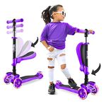 Kids Scooter 2-12 Years, 3 Wheeled Toddler Kick Scooter for Boys and Girls, Sit and Stand Foldable Scooter with Flip-Out Seat, LED Wheel Lights, for Outdoors and Indoors- by Hurtle