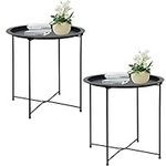 Folding Tray Metal Side Table Round End Table, Sofa Small Accent Fold-able Table, Round End Table Tray, Next to Sofa Table, Snack Table for Living Room and Bed Room Garden 4 you