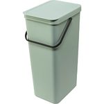 Brabantia - Sort & Go Waste Bin 40L - Large Recycling Bin for Kitchen - Stay Open Lid - Carry Handle - Easy to Clean - Fits Closely to the Wall - Compost Bin - Jade Green - 27 x 35 x 62 cm