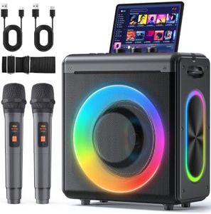 VERKB Karaoke Machine with 2 Wireless Microphones: Portable Bluetooth Speaker for Adults & Kids - PA System with Lights Supports TWS/TF Card/USB/AUX for Home Party-Stage Subwoofers