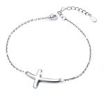 DAOCHONG Sideways Cross Bracelet S925 Sterling Silver Concise Classic Cross Bracelet Easter Birthday Gift for Women, 7+2 inches