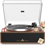 Turntable Record Player with Built-in Speakers, Vinyl Record Player Support Bluetooth Playback Auto Stop 33&45 RPM Speed RCA Line Out AUX in All-in-one Belt-Drive Turntable for Vinyl Records