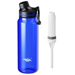Membrane Solutions C3 Filtered Water Bottle, 36oz BPA-Free Bottle with Replaceable ACFX2 Filter Cartridge, Portable Water Filter, Travel, Hiking & Camping for Clean Drinking Water Anywhere(Blue)
