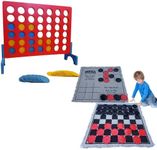 4 in a Row & 3-in-1 Giant Board Games Set (Tic Tac Toe, Jumbo Checkers) for Outdoor & Indoor Fun, Lawn & Yard Games, Perfect for Gatherings, BBQs, Picnics, and Camping