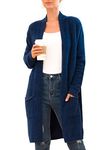 Qixing Women's Casual Open Front Knit Cardigans Long Sleeve Plush Sweater Coat with Pockets Navy Blue-L