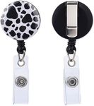 Will Well 2 Pack Heavy Duty Retractable Badge Reels - ID Badge Holder with Belt Clip for Handing Card - Cow Print Extendable Badge Reel - Name Tag Holders for Teachers & Medical Students