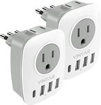 2 Pack Italy Travel Plug Adapter, VINTAR Grounded Power Adapter with 1 USB C, 2 American Outlets and 3 USB Ports, 6 in 1 International Power Adapter for Canada to Italy Uruguay Chile (Type L)