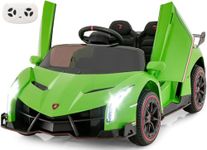 INFANS 2 Seater Kids Ride on Car, 12V 4WD Licensed Lamborghini Veneno Powered Electric Vehicle with Hydraulic Doors, Rocking Mode, Adjustable Speeds, Remote Control, MP3, Headlight (Green)