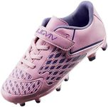 LIGVIV Boys Girls Soccer Cleats - Laceless Kids Football Shoes - Outdoor Firm Ground Pink Purple