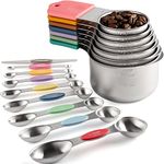 Magnetic Measuring Cups and Spoons Set Including 7 Stainless Steel Heavy Duty Measuring Cup 8 Double Sided Measuring Spoons with 1 Leveler for Dry and Liquid Ingredients (Color) (Color)