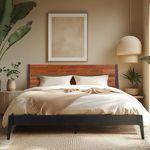 Acacia Callisto Bed Frame with Headboard Solid Wood Platform Bed, 800 lbs Capacity Bed Frame King, Contemporary Signature Wood Bed Compatible with All Mattress Types, Non-Slip and Noise-Free, Black