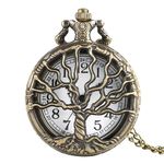 GT Gala Time Tree Theme Vintage Stainless Steel Analog Unisex Pocket Watch Antique Style Metallic Key Chain & Key Ring For Gifting (White Dial Bronze Colored Strap)