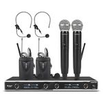 D Debra D-440 UHF 4 Channel Wireless Microphone System with 2 Cordless Handheld Mics and 2 Lavalier Headset Mics, Ideal for Karaoke, Party, Church, Wedding, 300 Ft (2 Handheld & 2 Bodypack)