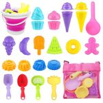 23 Pcs Dessert Themed Beach Toys, Sand Pit Toys with Collapsible Bucket, Shovel Tool Kits, Fun Sand Moulds Tools with Reusable Storage Mesh Bag for Toddlers Boys Girls Summer Fun Time(Random Color)