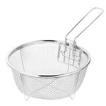 DOITOOL Stainless Steel Deep Fry Basket Round Wire Mesh French Chip Frying Serving Food Presentation Tableware with Folding Handles for Kitchen Frying Pasta Spaghetti Round