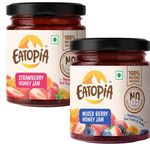 Eatopia Mixed Berry & Strawberry Honey Jam - Kids & Adult | Sugar Free | 100% Pure & Natural | No Preservatives | No Added Flavours | 70% Real Fruits & Wild Honey | Good for Gut Health |Pack of 2-480g