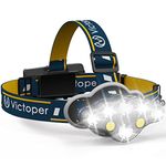 Victoper Head Torch Rechargeable – Super Bright 18000 Lumens Storage Bag 5 X Clips 8 Lighting Modes Headlamp LED Rechargeable, LED Head Torch, Hands-Free Flashlight for Camping, Fishing