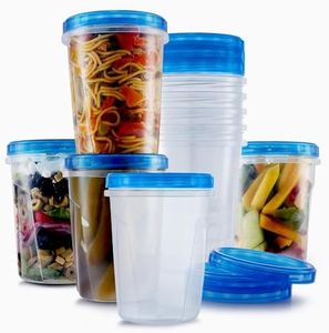 Tafura Freezer Containers for Food with Twist Top Lids [32 Oz - 10 Pack] Reusable Plastic Soup Containers with Screw On Lids | Freezer Containers for Food Storage with Cover | Leakproof, BPA Free