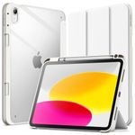 JETech Case for iPad 10 (10.9-Inch, 2022 Model, 10th Generation) with Pencil Holder, Clear Transparent Back Shell Slim Stand Shockproof Tablet Cover, Auto Wake/Sleep (White)