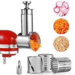 Large Stainless Steel Slicer Shredder Attachment for KitchenAid Mixers, Dishwasher Safe, Rotary Salad Maker/Cheese Grater Accessories with 3 Drum Blades and 1 Knob Thumb Screw