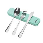 Reusable Utensils Set with case, 4pcs Stainless Steel Reusable Silverware for Lunch for Lunch Box, Dorm, Work, School, Picnic，Easy to Clean,Camping Cutlery Set,Lunch Box for Men,Dishwasher Safe