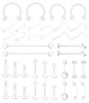 Mayhoop 38pcs Clear Piercing Retainers for Surgery Bioflex Nose Rings Belly Rings Septum Eyebrow Lip Cartilage Tragus Earring Retainer Industrial Bar Plastic Piercing Jewelry for Work, Plastic,