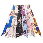 Yolev 6 Packs Mixed Designs Satin Fashion Narrow Handbag Handle Wrap Ribbon Neckerchief Scarf for Women