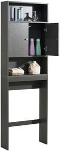 77" Over The Toilet Storage Cabinet,Over Toilet Bathroom Storage Organizer with Open Shelves and Double Doors,Bathroom Organizer Space Saver Over Toilet,Space Saving Storage Cabinet for Bathroom Grey