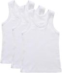 COSHAL® 3 Boys Vests 100% Cotton Childrens Vests White Sleeve-Less Plain Undershirts Slim Fit Summer Top Vest Every-Day wear, Kids Back to School Boys Girls Vest Shirts 12-13 Yrs