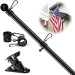 YOHSUGO Flag Pole Kit for Outside House with Holder, 5ft Outdoor Flag Poles for 3x5 Flags, Heavy Duty Black Flagpole for Boat, RV, Truck Hitch, 1 inch Diameter, Tangle Free Rings