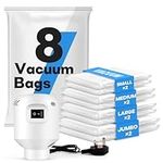 Vacuum Storage Bags with Electric Pump, 8-Pack Combo Vacuum Sealed Bags, (2 Jumbo + 2 Large + 2 Medium + 2 Small), Saves 80% Space for Clothes, Pillows, Quilts, Travelling and Moving