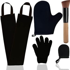 5 Piece Self Tanning Mitt Applicator Set with Self Tan Glove Tanning Back Lotion Applicator Tanning Brush Tan Face Mitt Exfoliating Glove, for Self Sunless Tanning Fake Bake Tan (black)