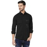 ROOKIES Men's Comfortable and Stylish Slim-Fit Cotton Spandex Solid Casual Shirt (RJS1953A-XL) Jet Black