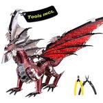 Piececool Black Dragon King 3D Metal Model Building Kits with DIY Tools Set, Challenging 3D Metal Puzzles for Family Time, Great Christmas Birthday New Year Gifts