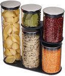 Joseph Joseph Podium 5 piece Glass Airtight Food Storage Jar Container Set with Stand, Black