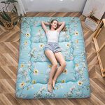 MAXYOYO Japanese Floor Mattress Futon Mattress, Thicken Tatami Mat Sleeping Pad Foldable Roll Up Mattress Dormitory Mattress Pad Floor Lounger Pillow Bed (Green Floral, Single)