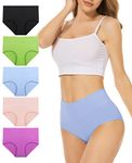 PULIOU Womens Knickers Ladies High Waisted Cotton Underwear Panties Briefs Full Back Coverage Comfy Stretchy Slight Tummy Contorl Multipack of 5