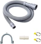 6.6 Feets Universal Washing Machine Drain Hose Flexible Dishwasher Drain Hose Extension Corrugated Washer Discharge Hose Kit w/ 1x Extension Adapter, 2x Hose Clamps, 1x U-Bend Hose Holder