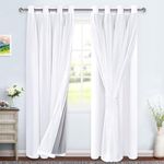 XWZO 100% Blackout Curtains with Sheer Overlay, Double Layer Curtains with Black Liner, Thermal Grommet Curtains for Bedroom, Living Room, White Sheer Tulle with Tiebacks, 2 Panels, 52x84, White