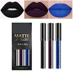 3Pcs Dark Black Blue Purple Matte Liquid Lipstick Sets, Long Lasting Matte Lipstick Lip Stain Lip Gloss Set 24 Hour Waterproof Matt Lipsticks Set (Set07)