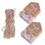 Kraft Paper Tags White Lace Print Hang Tag with Hemp Rope for Wedding Engagement 50pcs