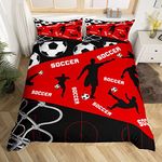 Erosebridal Soccer Duvet Cover for Kids Boys Teens,Red and Black American Soccer Bedding Set King,Soccer Player Comforter Cover ,Sports Ball Game Court Net Bed Sets with 2 Pillowcases Home Room Decor