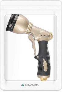 Navaris High Pressure Garden Hose Nozzle – 8-Way Metal Spray Gun for Lawn, Car, Plants