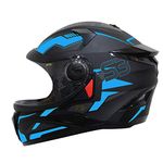 Steelbird SBH-17 Terminator ISI Certified Full Face Graphic Helmet in Matt Finish(Medium 580 MM, Black Fluo Blue with Clear Visor)