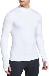 FitsT4 Men's Thermal Fleece Lined Mock Neck Baselayer Tops Long Sleeve Running Athletic Shirt with Thumbholes White M
