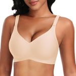 DOCUMO Seamless Bras for Women No Underwire Comfort Push Up Wireless T-Shirt Bra Support and Lift V Neck Bralettes with Extra Bra Extender(Nude,Medium)