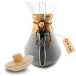 HEXNUB – Cozy Warmer with Bamboo Lid Compatible with Chemex 10 Cup Coffee Maker, Keeps Coffee Hot or Cold, Fits Collar and Handle Versions, Ideal for Pour-Over Glass Coffeemaker Carafes