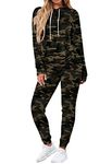 Fixmatti Women Jogging Suit Camouflage Sweatsuit Pullover Hoodie Long Pant Jumpsuit Set XL